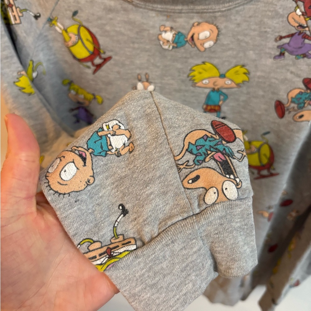 Gray 90s Cartoon Theme Sweatshirt SpongeBob Rocco's Modern Hey Arnold medium - Picture 5 of 8